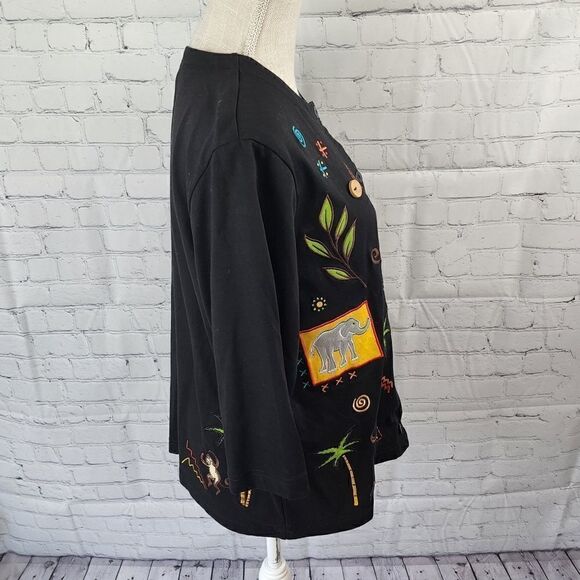 ONQUE CASUALS WOMEN'S BUTTON UP TOP ELEPHANTS AND MONKEYS SIZE LARGE - Picture 5 of 8